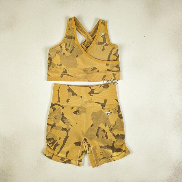 Gymshark Adapt Yellow Camo Bra and Shorts Set S/M - Picture 2 of 10